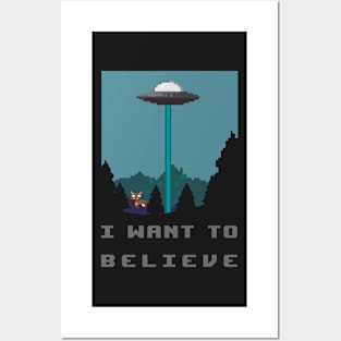 I want to believe - pixelart alien spaceship and cow retro video games Posters and Art